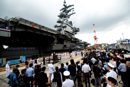 SECNAV speaks with media during a press conference after arriving to Fleet Activities Yokosuka. (21680723590)