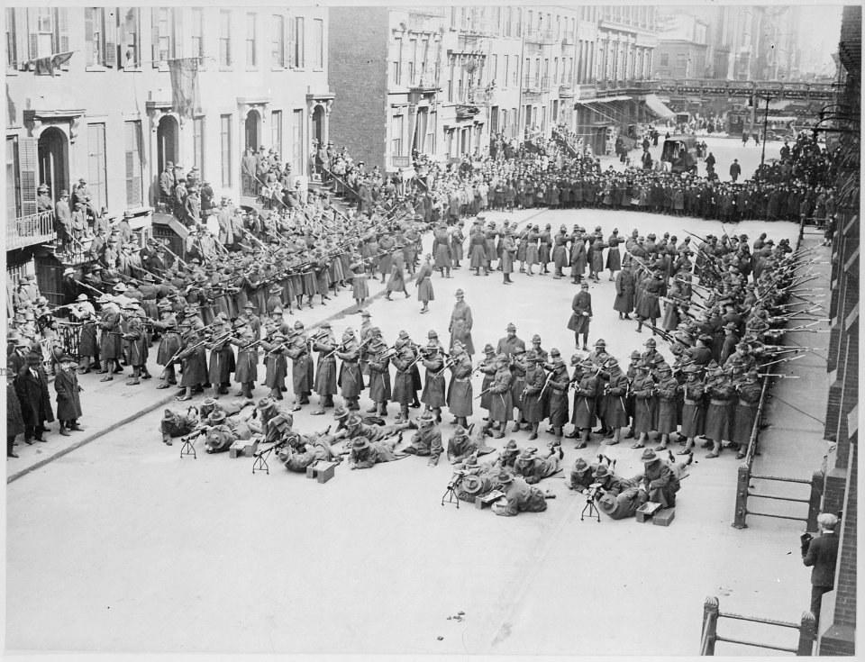 Second Battalion of the IX Coast Artillery Corps demonstrating the hollow square formation used in the event of a street - NARA - 533463