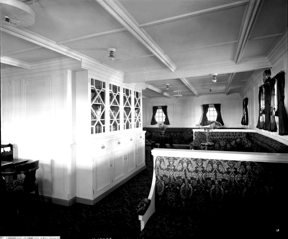 Second Class Library on the 'Balmoral Castle' (1910) RMG G10609