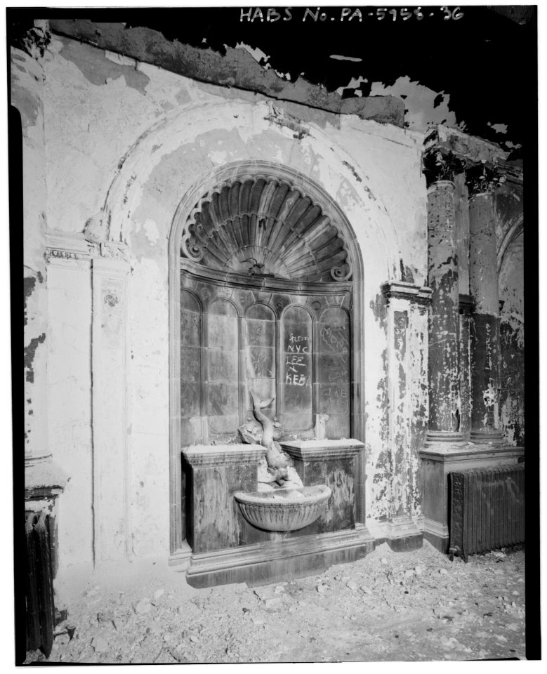 Second floor; fountain in waiting room, west wall - North Philadelphia Station
