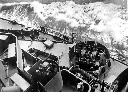 Secondary Battery Control and light AA guns aboard the South Dakota (BB-57) in the Atlantic, 1943