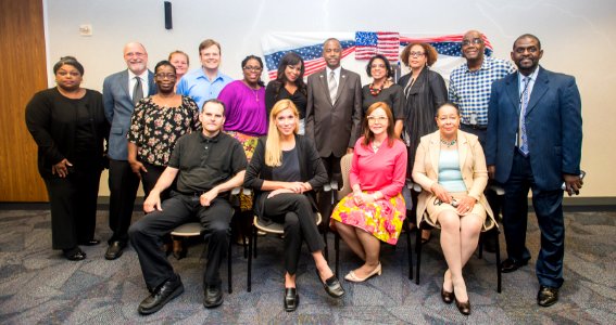 Secretary Carson with HUD and FEMA Staff at Houston Disaster Recovery Center (37060916220)