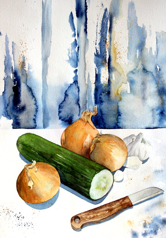 Watercolor cucumber onion
