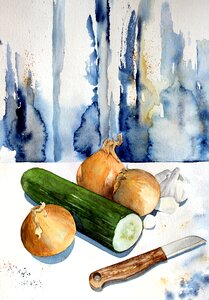 Watercolor cucumber onion