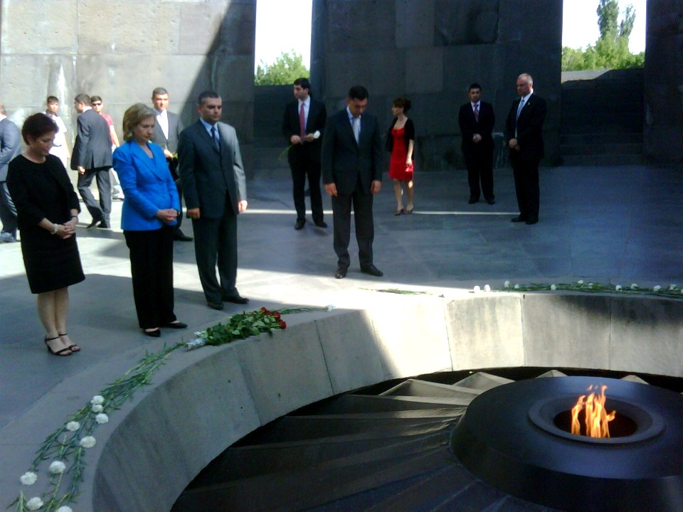 Secretary Clinton Observes a Moment of Silence at the Armenian Memorial