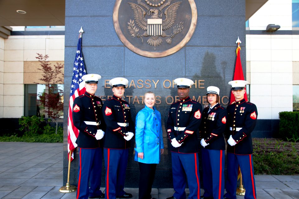 Secretary Clinton Meets With U.S. Marine Corps Guards at the U.S. Embassy in Yerevan