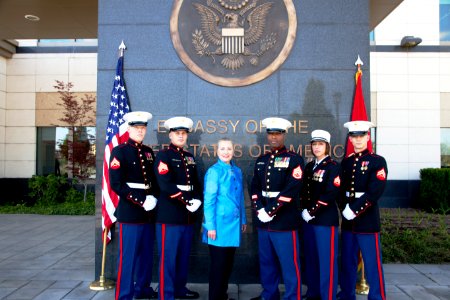 Secretary Clinton Meets With U.S. Marine Corps Guards at the U.S. Embassy in Yerevan