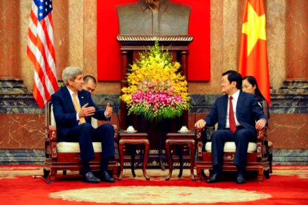 Secretary Kerry Shares a Laugh With Vietnamese President Sang photo