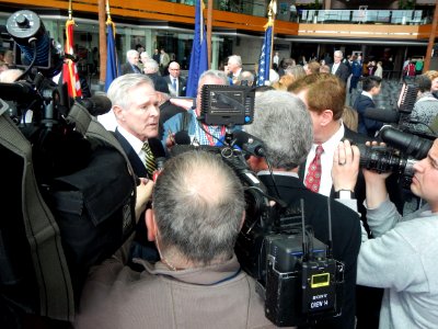 Secretary Mabus Meets with Detroit Media After Ceremony 160411-N-SQ656-511
