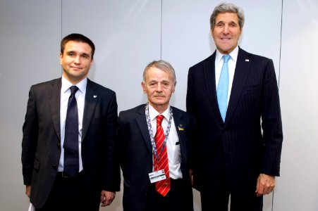 Secretary kerry with ukrainian foreign minister and crimean tatar leader during osce meeting in switzerland photo