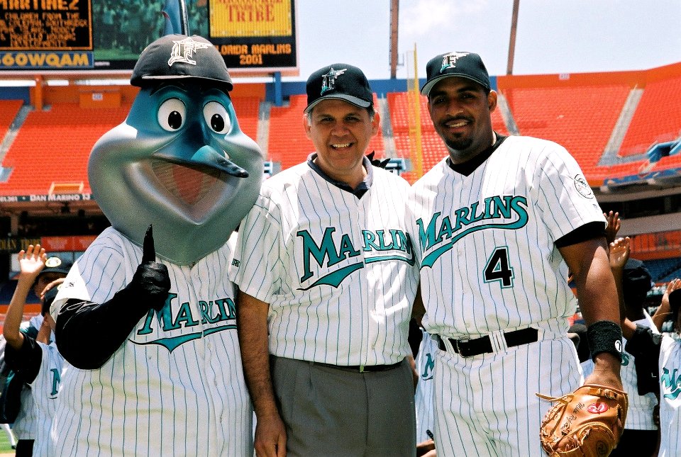 Secretary Mel Martinez in Miami Florida with Billy the Marlin and Lyle Mouton