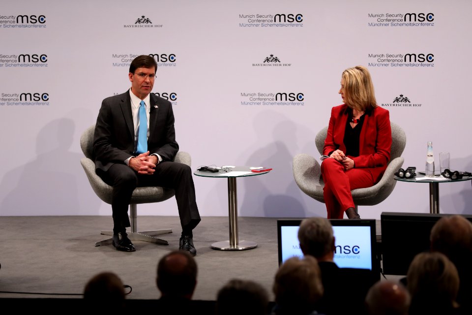 Secretary of Defense Mark Esper takes questions at the MSC 2020 (49557186671)