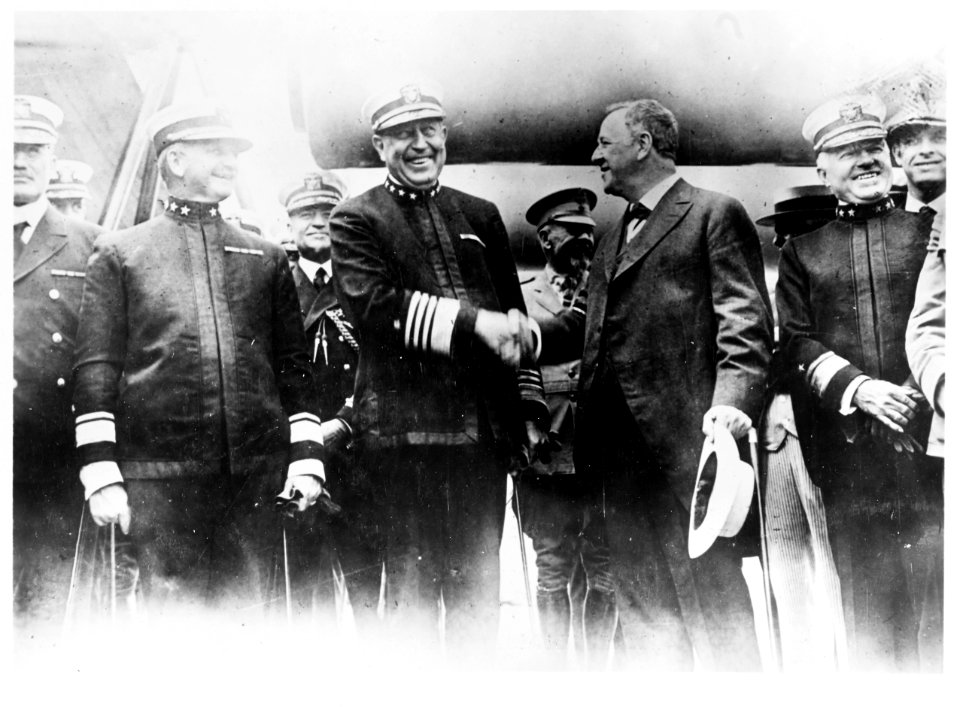 Secretary of the Navy Josephus Daniels being welcomed aboard the USS NEW MEXICO (BB-40) - NH 111