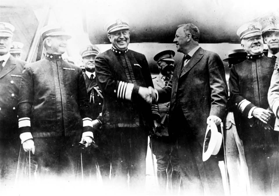 Secretary of the Navy Josephus Daniels being welcomed aboard the USS NEW MEXICO (BB-40) - NH 111
