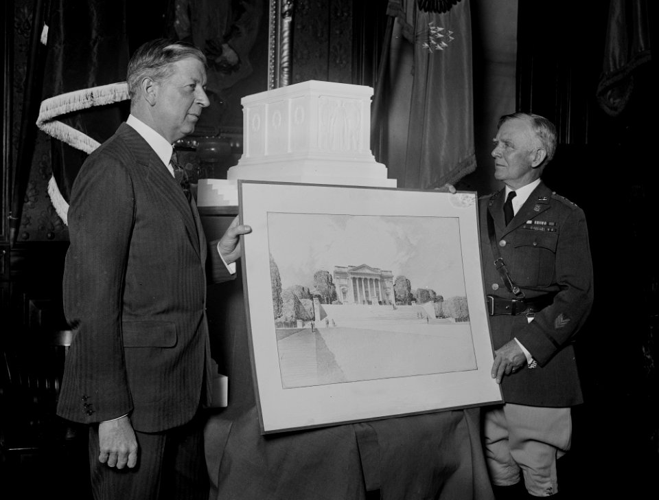 Secretary of War Dwight Davis and Major General BFCheatham unveil Tomb of Unknown Soldier - 1928-12-10