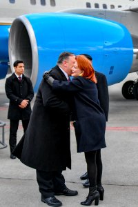 Secretary Pompeo is Greeted by Ambassador Mosbacher Upon Arrival to Poland