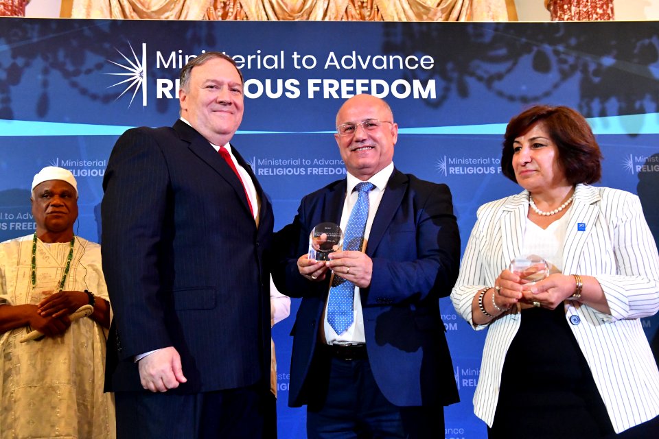 Secretary Pompeo Poses a Photo With William and Pascale Warda of Iraq