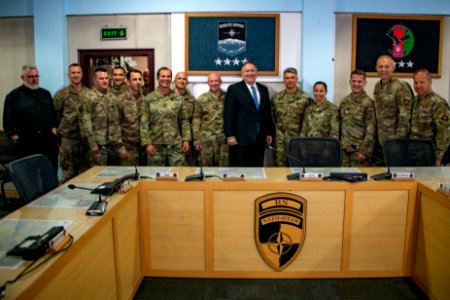 Secretary Pompeo Poses for a Group Photo at the Resolute Support Operations Center