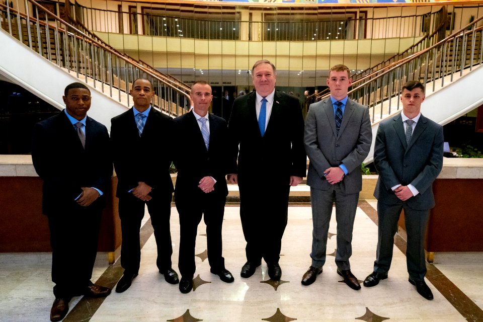 Secretary Pompeo With Marine Security Guards in Mexico City