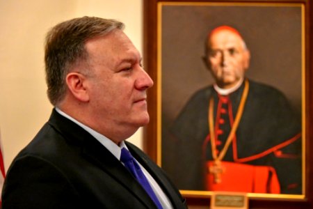 Secretary Pompeo Visits Portraits Cardinal Mindszenty and Carl Lutz