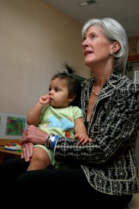 Secretary Sebelius at Learning Junction Child Care Center in Joplin, MO, where the Secretary heard from parents and local officials about the tornado response and recovery effort (Pic 2) photo