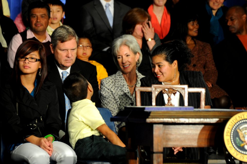 Secretary Sebelius and Secretary Vilsack at the signing of the Healthy, Hunger-Free Kids Act of 2010