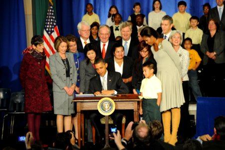 Secretary Sebelius joins the President and First Lady at the signing of the Healthy, Hunger-Free Kids Act of 2010 photo