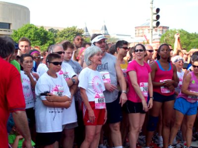 Secretary Sebelius waits at the start line of the 2010 Susan B. Komen 5K the morning of Saturday June 5th, 2010
