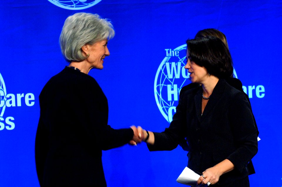 Secretary Sebelius thanks the Washington Post's, Ceci Connelly, after she introduced the Secretary at the World Health Care Congress