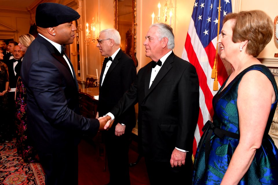 Secretary Tillerson Greets LLCoolJ at the Kennedy Center Honors Dinner