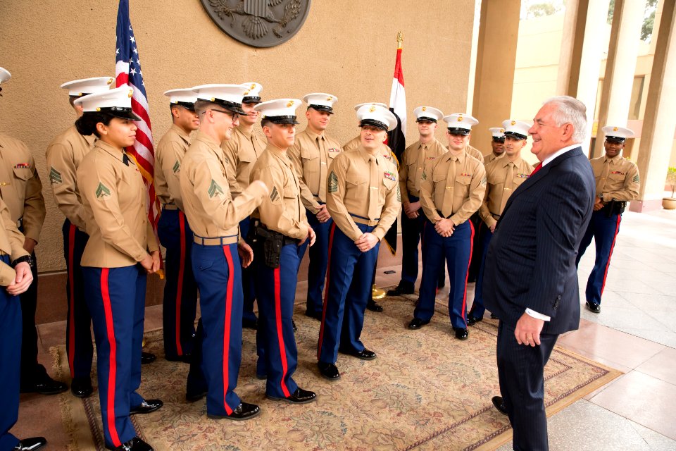 Secretary Tillerson Chats With U.S. Marines in Cairo