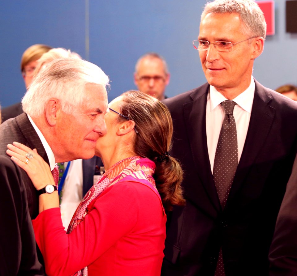 Secretary Tillerson Greets Canadian Foreign Minister Freeland at NATO Headquarters