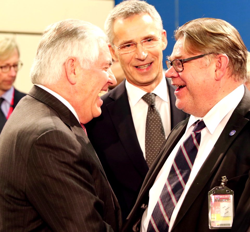 Secretary Tillerson Greets Finland Foreign Minister Soini at NATO Headquarters