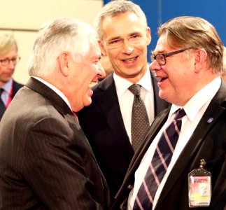 Secretary Tillerson Greets Finland Foreign Minister Soini at NATO Headquarters