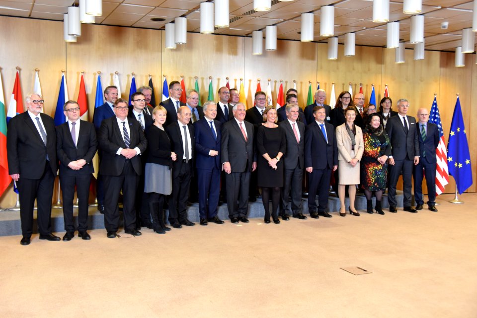Secretary Tillerson Participates in a Family Photo With the Foreign Ministers of the 28 EU Member States