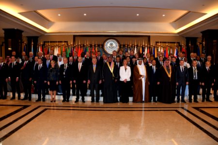 Secretary Tillerson Poses for a Family Photo With the Delegation