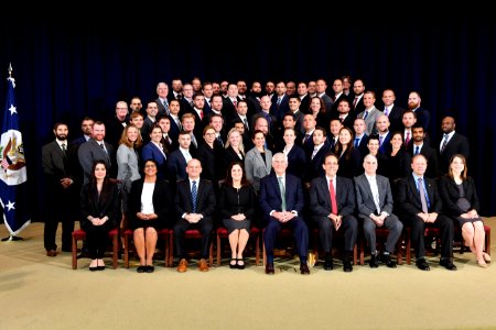 Secretary Tillerson Poses for a Photo With the 146th Foreign Service Specialist Class