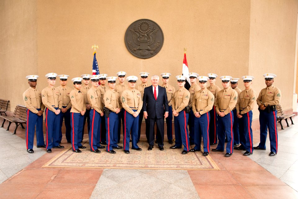 Secretary Tillerson Poses for a Photo With U.S. Marines in Cairo
