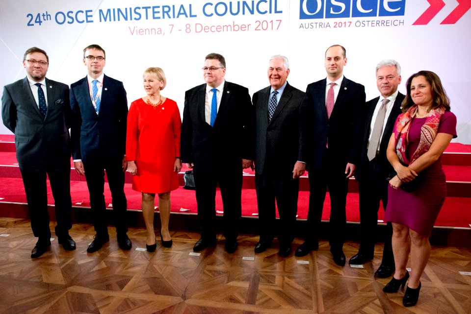 Secretary Tillerson Poses for a Photo With Friends of Georgia Group at OSCE in Austria
