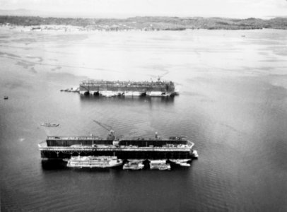 Seeadler Harbor with floating drydocks in September 1945