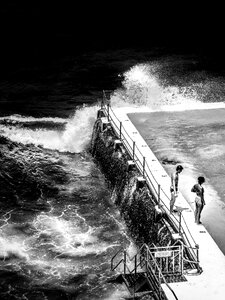 Pool black and white fence photo