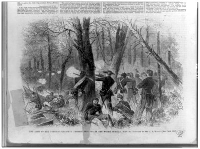 The Army of the Potomac-Kearney's division fighting in the woods, Monday, June 30 - sketched by A.R. Waud. LCCN89707382