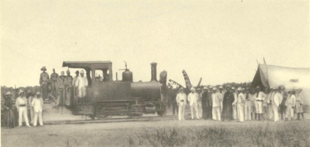 The arrival of the first locomotive in N'Dolo (Leopoldville) on 16 March 1898