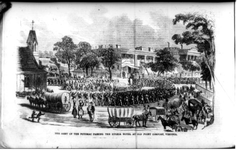 The Army of the Potomac passing the Hygeia Hotel at Old Point Comfort, Va. LCCN2003653476