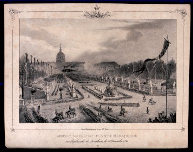 The arrival of the funeral cortège of the remains of Napoleon Bonaparte in the esplanade des Invalides in Paris in 1840