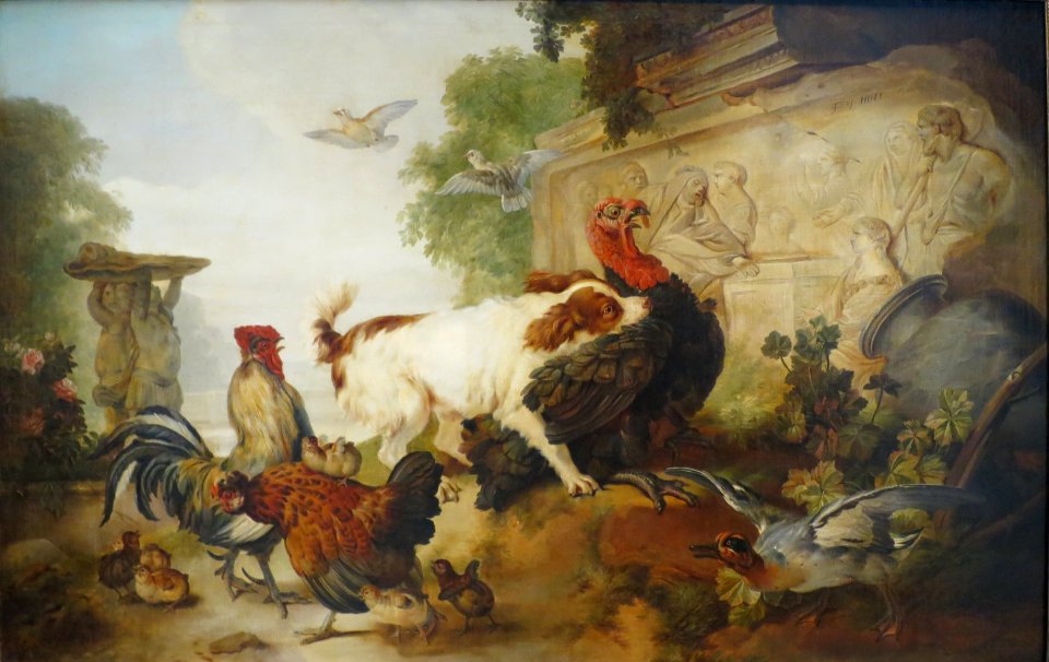 The Attack (The Dog Attacking the Turkey Cock) by Jean-Baptiste Huet, 1781, Pushkin Museum