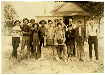 The Ball Team. Composed mainly of glass workers. Indiana. Aug. 1908. L.W.H. (Lewis Wickes Hine). LOC cph.3a01124