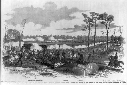 The Battle of Pittsburg Landing (Shiloh, Tenn., April 1862)- ...The left wing, Gen. Hurlbut's Div., Apr. 6th; Charge & repulse of rebels at Peach Orchard LCCN2005694846