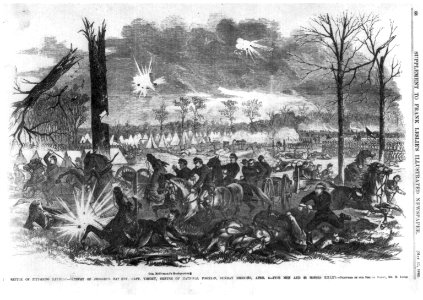 The battle of Pittsburg Landing - Retreat of Dressel's battery, Capt. Timony, centre of national position, Sunday morning, April 6 LCCN2002736809