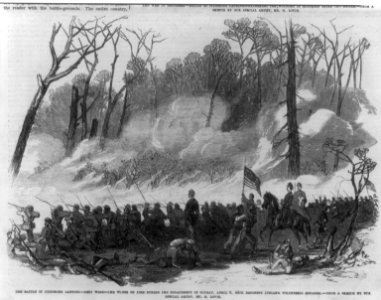 The Battle of Pittsburg Landing (Shiloh, Tenn., April 1862)- The woods on fire...Sunday, Apr. 6; 44th Regt, Indian Volunteers engaged LCCN2005694845